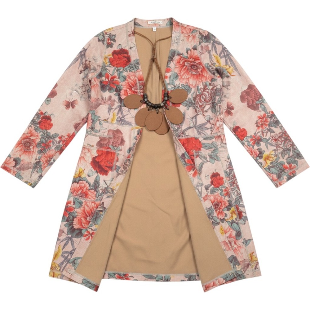 Solitaire Floral Open Front Cardigan Jacket Necklace Pink Red Size M 18-1543